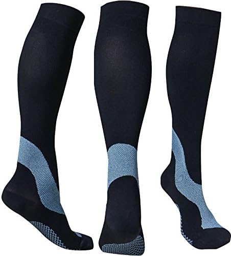 Compression Socks 20-30 mmhg for Flight, Maternity, Athletics, Travel, Nurses - Medical Care Grade for Shin Splints, Calf and Leg Pain - Running Socks for Women &amp; Men (L, black/blue)