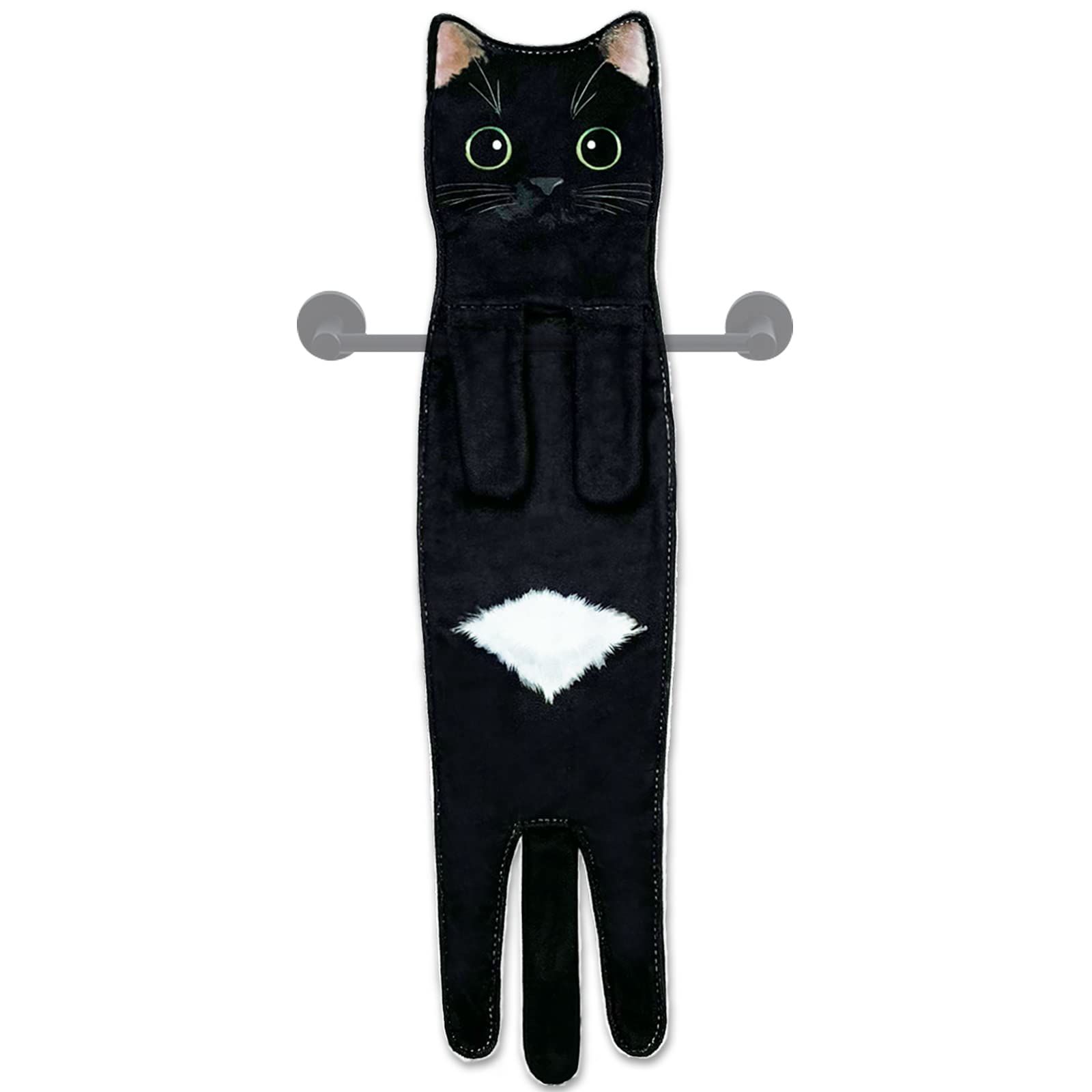 Hawgiman Cat Hand Towels for Bathroom Kitchen, Funny Cat Gifts for Women Housewarming Gifts for Cat Lovers, House Warming Gifts New Home Hanging Decorations (black)