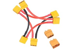 LINSYRC 1 Pair XT90 Male Female Plug and 2pcs XT90 Series Connector 1-Female 2-Males Adapter Wire with 10CM 10AWG Silicone Cable for RC Battery Helicopter Quadcopter