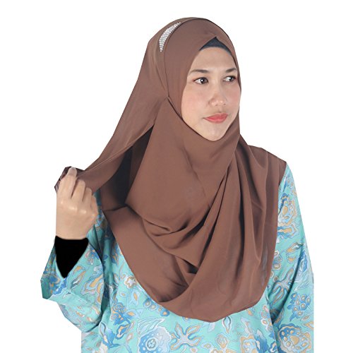 Womens brown plain double loop instant chiffon hijab sc…