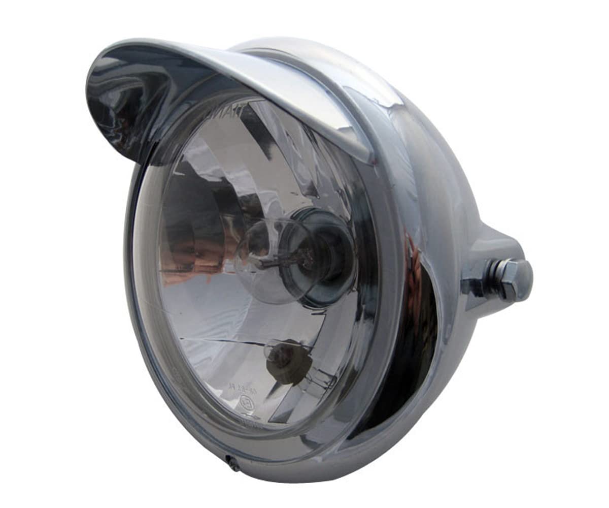 Alchemy Parts Custom Cruiser Motorcycle Headlight with Visor - Classic Chrome - E-Marked - Universal Fit