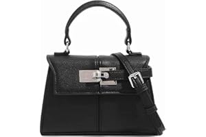 Women's Top-handle Handbag – Vegan Leather Vintage Top Handle Design with Adjustable Strap, Fashion Commuter Crossbody Bag Bl