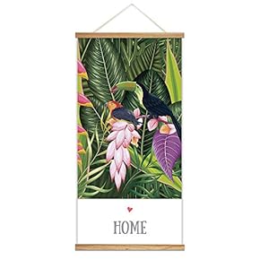 Hanging Poster Wooden Framed Beautiful Birds Flowers Plants Theme Home Wall Canvas Prints Ready to Hang - 18"x36"