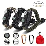Meetrip 20 in 1 Adjustable Paracord Survival Bracelet, Tactical Survival Gear Kit with SOS LED Light, Emergency Knife, Whistle, Compass, Fire Starter for Camping, Climbing - 3 PACK