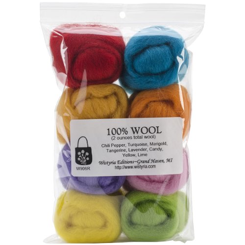 Wistyria Editions WR-906R Wool Roving, Confetti, 8-Pack