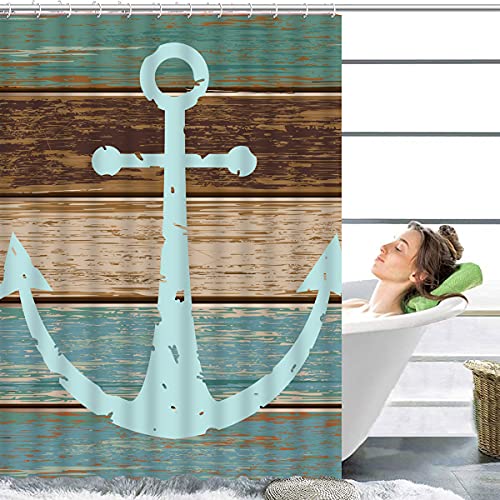 ArtSocket 4PC Nautical Anchor Shower Curtain Sets with Rugs, Bathroom