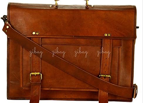 18 Inch Genuine Leather Handmade Vintage Rustic Crossbody Messenger Courier Satchel Bag ~ Business Work Briefcase Carry Laptop Everyday Office College School ~ Handcrafted Rugged Distressed
