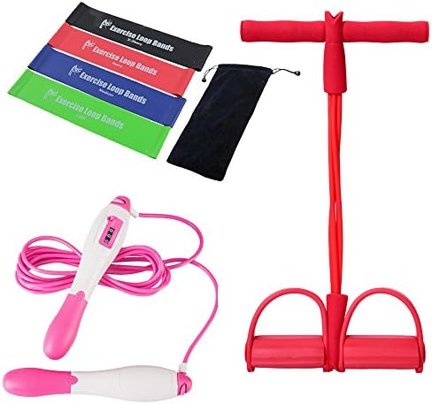 Resistance Loop Exercise Bands Pedal Resistance Band Count Jump Rope (6 Ft) 3 Combo, Exercise Loop Bands, Rope Skipping, Pull Rope Fitness Equipment Sports Fitness Set Natural Latex Loop Bands