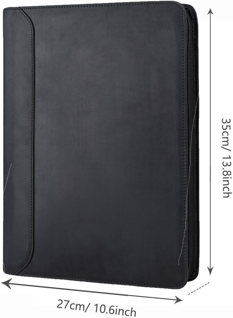 Professional Padfolio Portfolio 3 Ring Binder, Business Organizer Holder Multi-Function Folder Case with Zipper by Crazy-Horse Leather for iPad/Surface Book : Office Products
