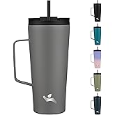 Konokyo Insulated Tumbler with Handle and Straw, 22 OZ Travel Coffee Mug Stainless Steel Cup Metal Water Bottle,Grey