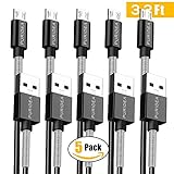 Micro USB Cable, Puridea 3Ft 5Pack Extra Micro USB to USB 2.0 Cable, A Male to Micro B Charge and Sync Cord for Android/Windows/MP3/Camera and Other Device
