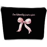 BARPERY Pink Coquette Bow Aesthetic Makeup Bag, I'm Literally Just a Girl, Cute Cosmetic Bag, Trendy Preppy Gifts, Coquette Stuff, Black