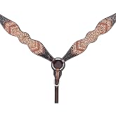 HILASON Western Floral Headstall Breast Collar Set Brown | Hand tooled and painted leather, stainless hardware, American cowhide, standard-size horses