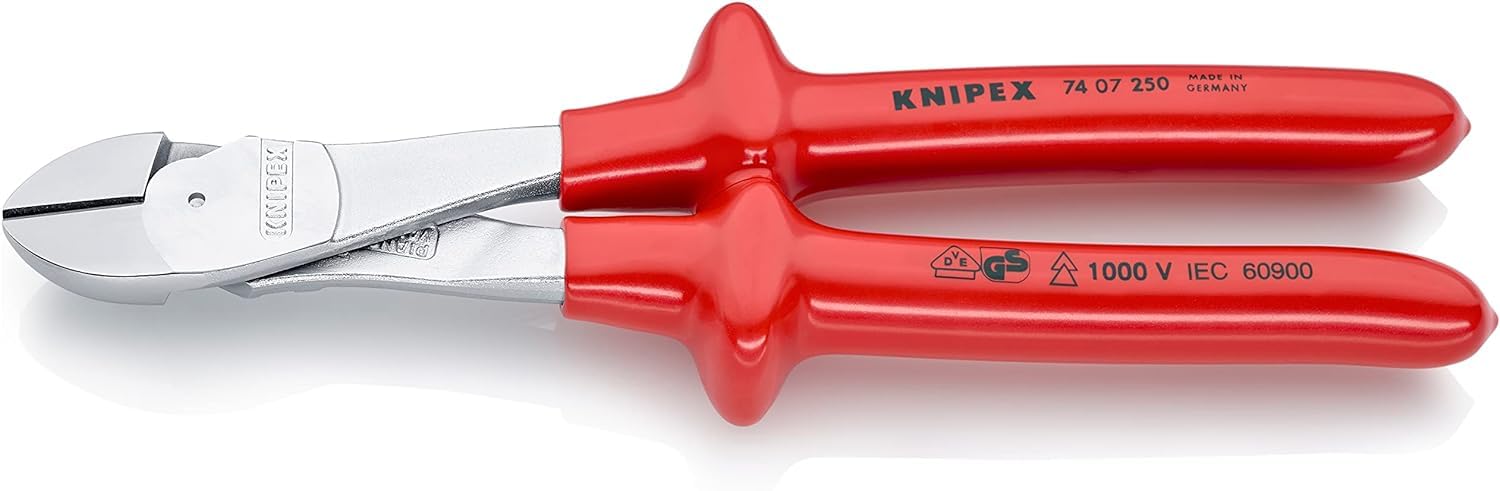 KNIPEX High Leverage Diagonal Cutter Chrome-Plated with Dipped Insulation, VDE-Tested 250 mm, 74 07 250
