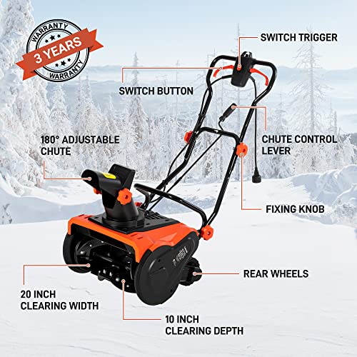 Voltask Electric Snow Blower, 20Inch 13 Amp Electric Single Stage