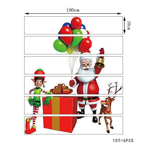3D Christmas Pgojuni Simulation Stair Stickers Waterproof Wall Stickers DIY Wall Stickers Removable Wallpaper Home Decor 1Roll=6pc (D)