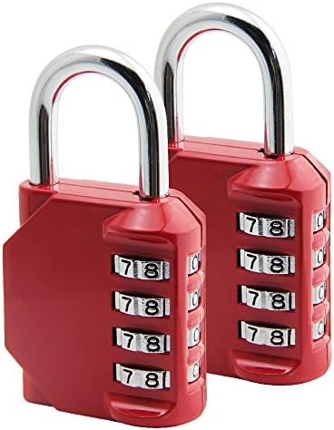 ZILONG 2 Master Lock Resettable 4 Digit Combination Lock High Security Padlock For School Gym Locker Suitcase Luggage Bag Red