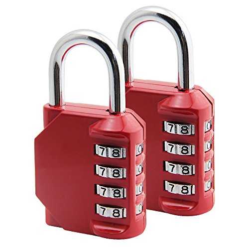 ZILONG 2 Master Lock Resettable 4 Digit Combination Lock High Security Padlock For School Gym Locker Suitcase Luggage Bag Red