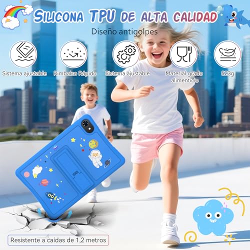 TABWEE K10 Kids Tablet 10 Inch, Android 15 Kids Tablet, 12 GB RAM (4+8) 64 GB ROM (TF 2 TB), Wi-Fi, Parental Control, Children's Educational Tablet with Blue Case