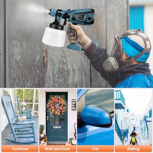 Paint Gun, 800W Electric Paint Sprayer, 4 Copper Nozzles with 1400 ml Capacity Sprayer, Suitable for Walls, Fences, Wood and Ceilings (Blue)
