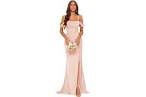 PUXIU Long Satin Bridesmaid Dresses with Silt for Women 2025 Formal Gowns Mermaid Prom Dress PU070