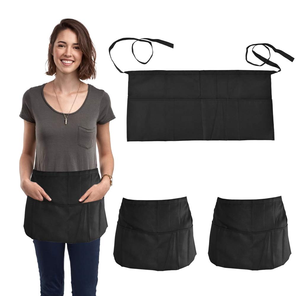 Favengo Chef Apron Adjustable Cross-Back Work Apron Cotton Canvas Unisex with Strap and 3 Pockets for Women and Men Servers Shop Garden Restaurant kitchen (brown) (black)