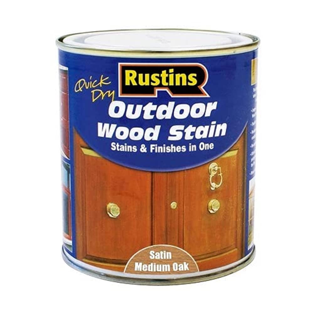Rustins Quick Dry Outdoor Wood Stain Satin Medium Oak 1ltr- Durable and Weather-Resistant Finish, Fast Drying, Vibrant Color for Decks, Fences, & Furniture, Available in Many Wood Shades — image 1