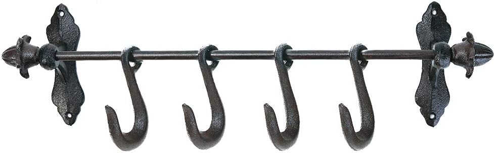 Outdoor Hanging Brackets - Sungmor Heavy Duty Cast Iron Coat Hook Wall Planter Hanger - 49CM/19.3INCH & Slidable 4 Hooks - Home & Garden Decorative Vintage Hanging Hook Wall Decoration for Clothes Hats Towels Cups Pans Pots