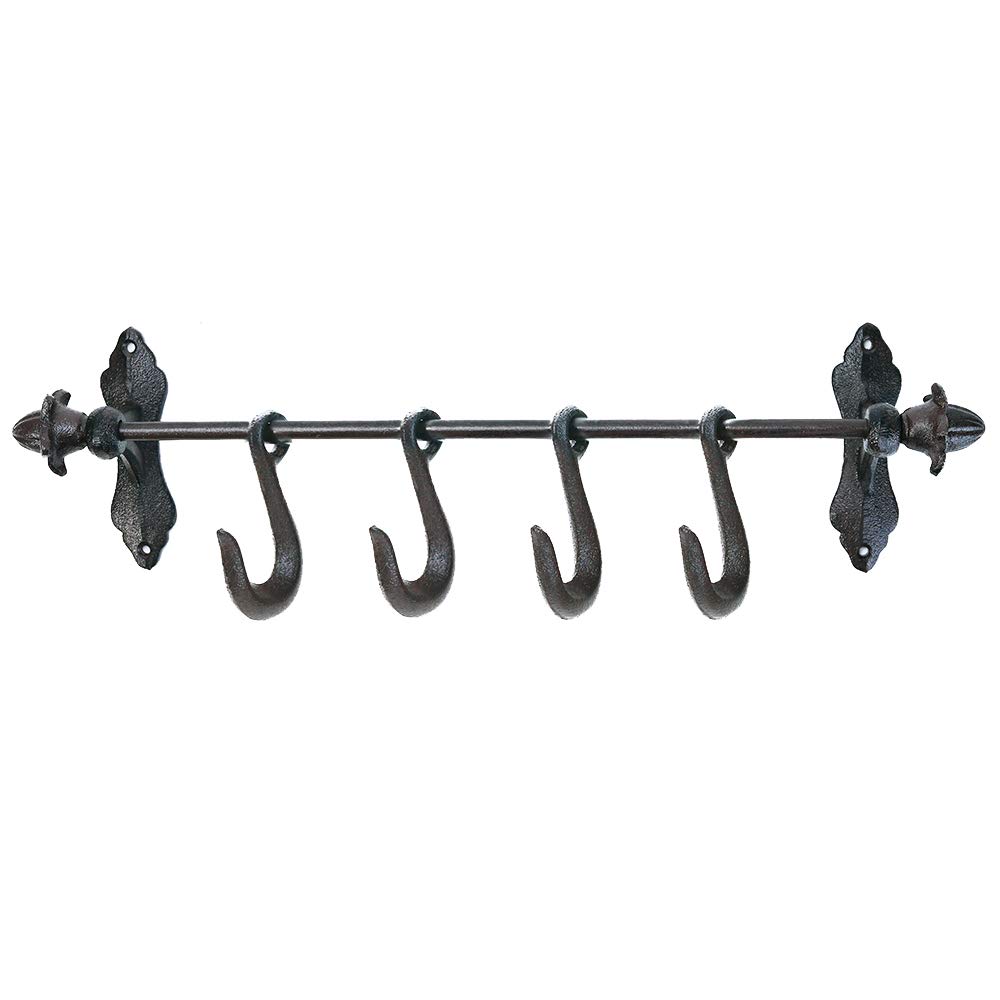Sungmor Heavy Duty Cast Iron Coat Hook Wall Planter Hanger - 49CM/19.3INCH & Slidable 4 Hooks - Home & Garden Decorative Vintage Hanging Hook Wall Decoration for Clothes Hats Towels Cups Pans Pots