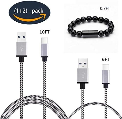 USB Type C Cable,Bracelet charging line(1 Pack，0.70ft) Nylon Braided line（2 Pack， 6ft and 10ft)USB Type C Fast Charger Cord for Nexus 6P 5X,HTC 10,Samsung Galaxy Note 8 S8,Google Pixel and more
