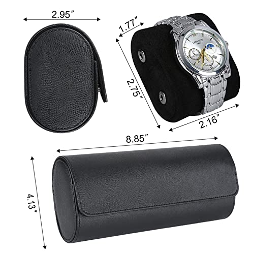 Watch Travel Case Handmade Leather Watch Rolls Box for Man Travel Watch Roll with Velvet to Protection Watch Roll Organizer to Home Secure Storage (3 Slot, Black)