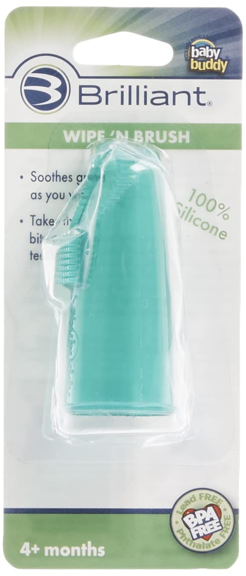 Brilliant Wipe N Brush by Baby Buddy, Silicone Toothbrush, Cleaner for Infants 4-16 Months Old, Use With Dental Wipe, Infant Oral Cleaning Products, Baby Registry Must Haves, Travel Accessories, Green