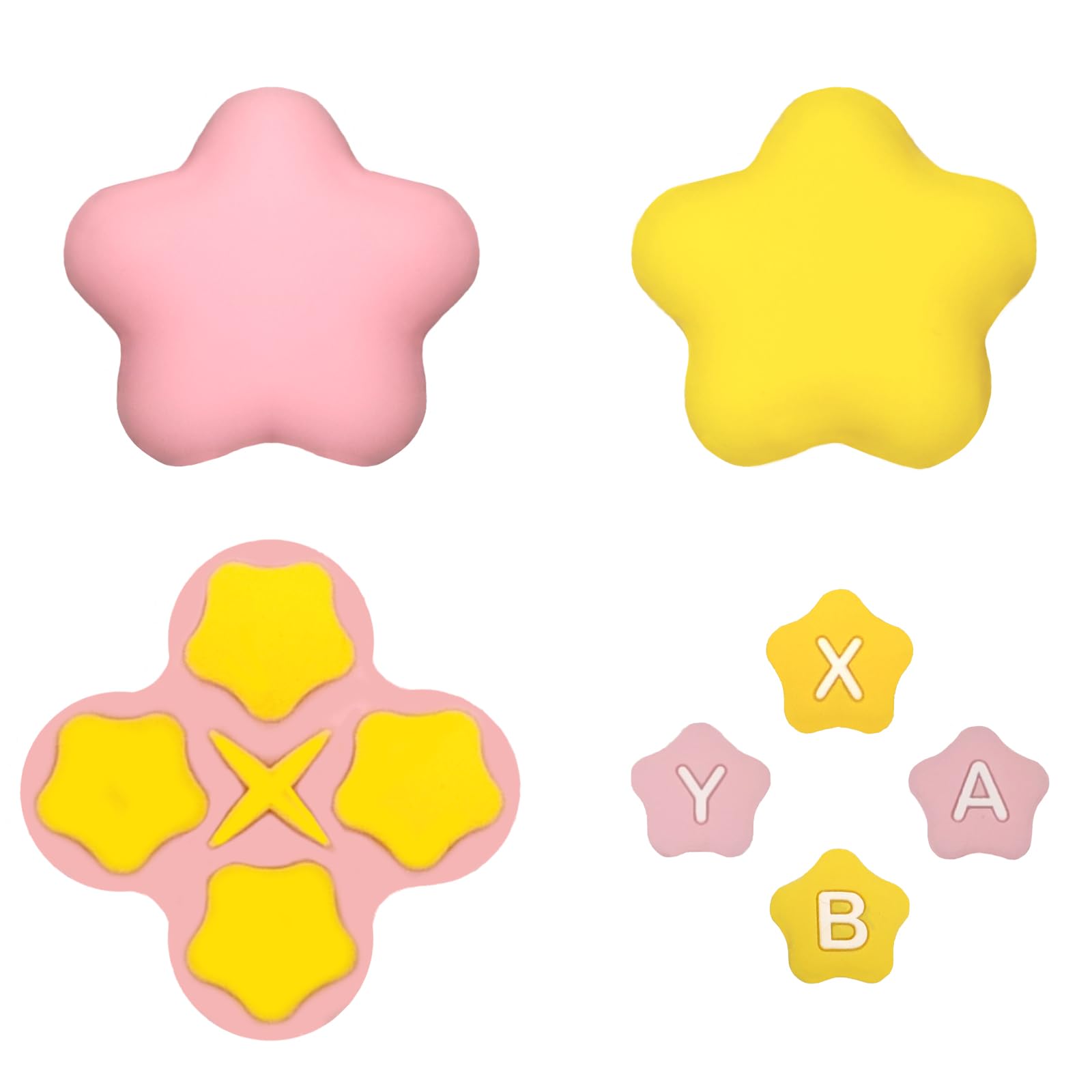 LEPEYMDA Thick Thumb Grip Set for Switch 2, Soft Cross D-Pad Button Caps Creative Joystick Covers Key Buttons Sticker Cover Caps Design for Switch 2 (Pink & Yellow Stars)