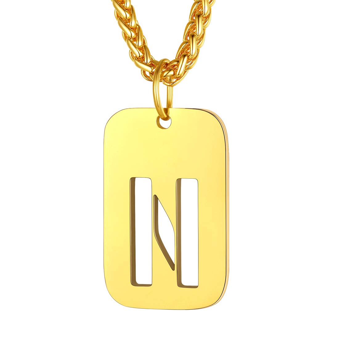 FindChic Tag Necklace Letter N Necklaces for Women Rectangle Initial Necklace