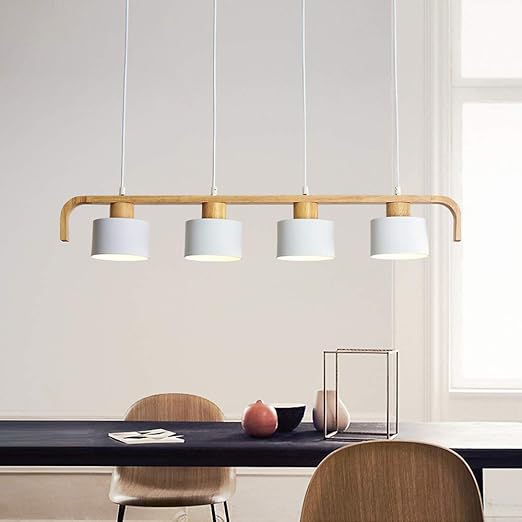 Zmh Pendelleuchte Hangeleuchte Esstisch 4 Flammig Pendellampe Holz Und Metall Hangeleuchte Retro E27 Leuchtmittel Fur Esszimmer Weiss 4 Flammig Amazon De Beleuchtung
