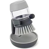 Dish Brush with Soap Dispenser, Dishwashing Kitchen Scrub Brushes Dish Scrubber with Holder Drip Tray, for Cleaning Pan, Pot, Sink(Grey)