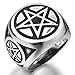 INBLUE Men's Stainless Steel Ring Silver Tone Black Pentagram Pentacle Round Signet Size11