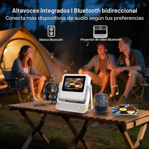 4K Portable Projector with Smart Touch Screen, 1100 ANSI Outdoor Mini Projector, Auto Focus and Trapezoid Correction, WiFi 6 Bluetooth HDR10+, 1000+ Apps, Home Theater