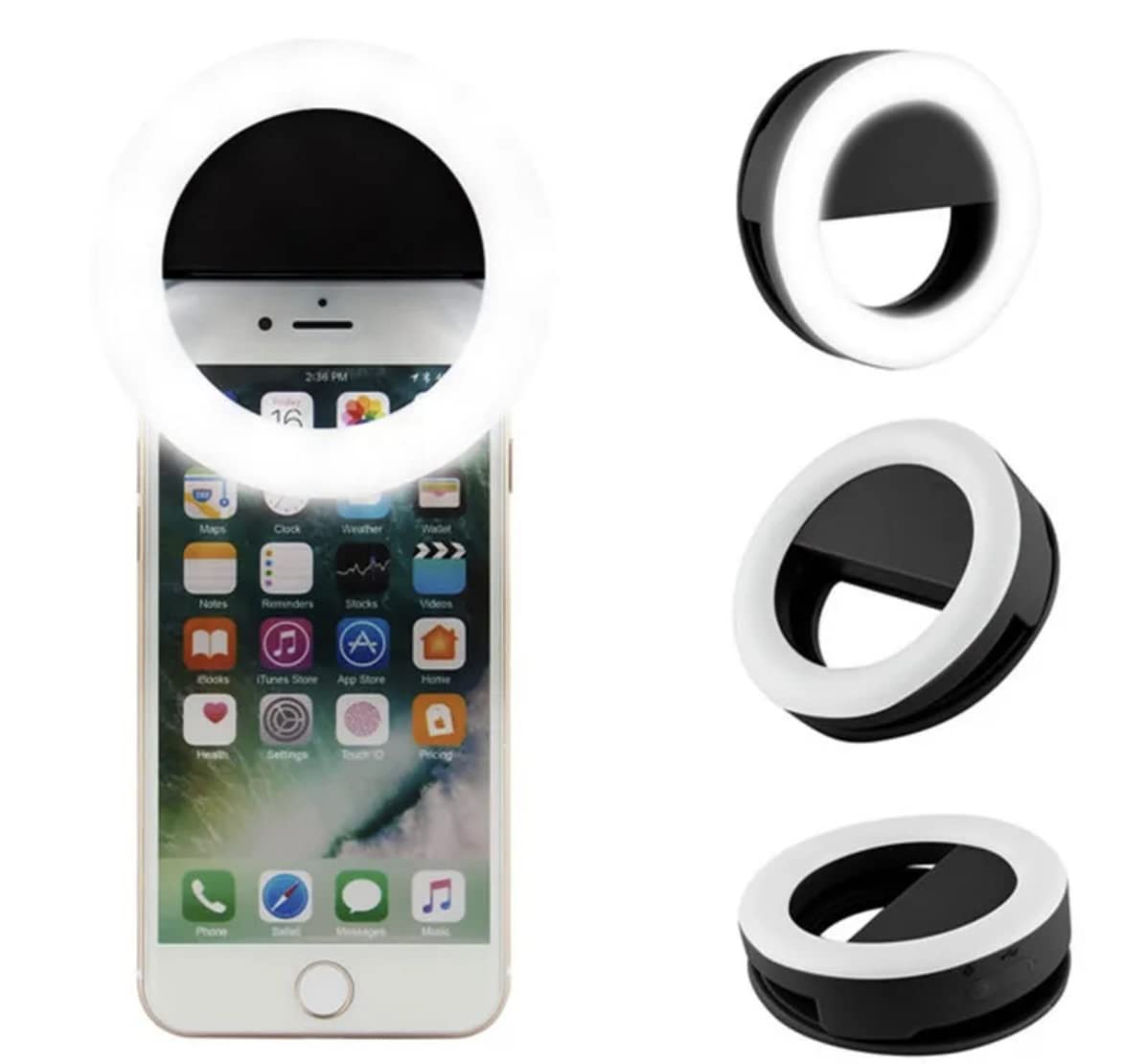 Orco Rechargeable Selfie Ring Light - 36 LED Clip-On Phone Light with 3 Brightness Levels, Portable Ringlight for iPhone, Android, Laptop, iPad - For Video Calls, Makeup & Content Creation (Black)