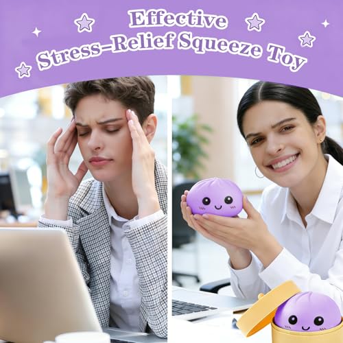 Dumpling Squishy Stress Ball, JHSRVER Mystery Dumpling Squishies, Dumplings Stretchy Desk Toy, Handmade Squeeze Toys, Bun Dough Sensory Fidget Toy with a Steame (Purple)