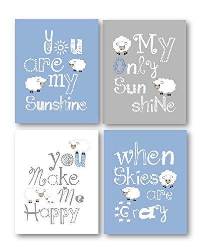 Blue and Gray Nursery Decor, You Are My Sunshine Art, Little Lamb Wall Decor, Nursery Wall Art, ...