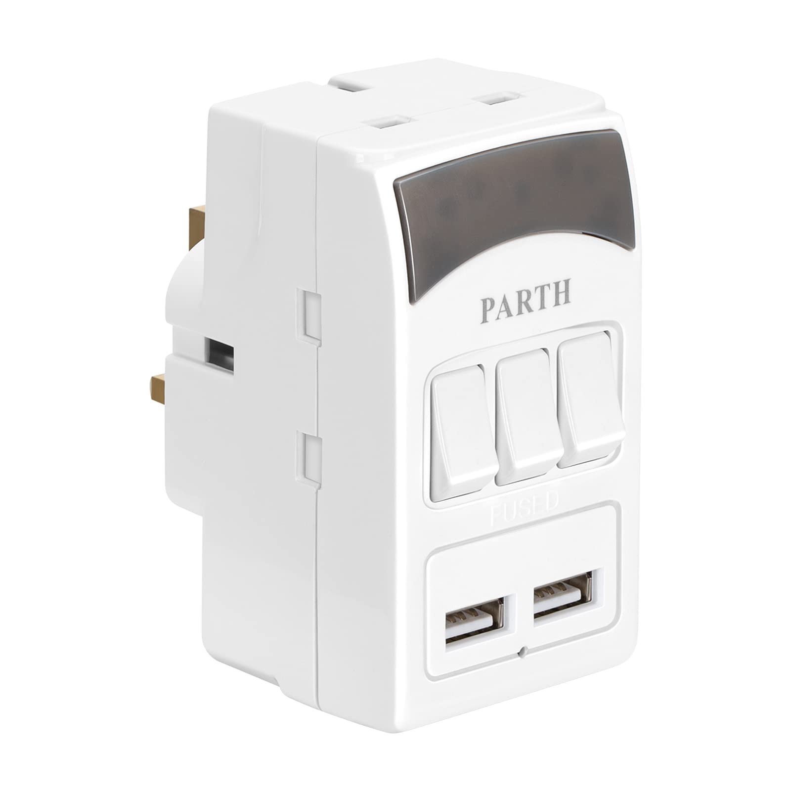 PARTH Travel Adapter, Shaver Plug Adaptor UK Triple Plugs, USB Adapter Plug 3 Way Mains Switched 13A, Individual Switches Block Socket, Multi Plug Adaptor Electric Toothbrush Adapter Plug Extension