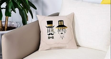 Bedding Fundas de Almohada,Mr Mrs, diseño de Hombre y Mujer con Arete