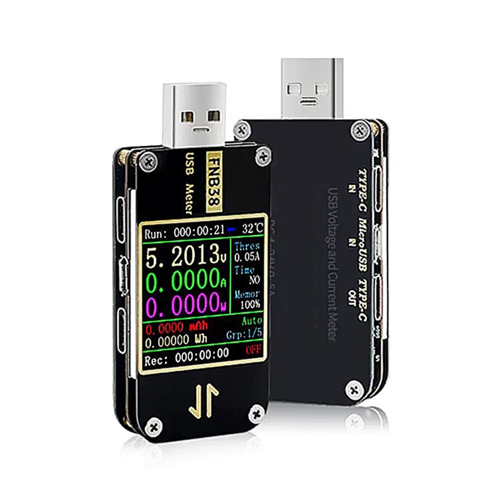 DollaTek FNB38 USB Meters Multimeter Current and Voltage Monitor 1.44 inch IPS Color LCD Display DC 4-24V 5A QC 2.0/3.0