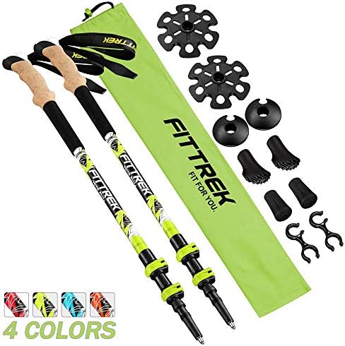 FitTrek Trekking Poles - Carbon Fibre Walking Poles - Hiking poles Telescopic - Lightweight Nordic Walking Pole for Women, Men and Kids with Walking Poles Rubber Tips and Pole Bag, 1 Pair