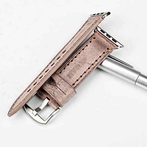 MAIKES Special Bridle Leather Apple Watch Strap for iWatch Apple Watch Band 42mm 38mm Series 3 2 1 Watchband (for Apple Watch 38mm, Brown+Silver Buckle)