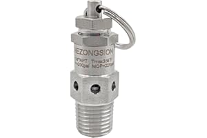 HEZONGSION 1/4" NPT Male Pressure Relief Valve for Air Compressor,SS304 Stainless Steel Pop Off valve Adjustable Blow Off Valve,200psi set