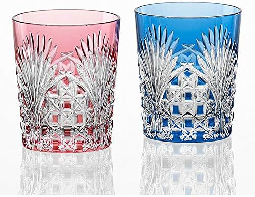 カガミクリスタル ガラス 切子 ペアロックグラス 笹っ葉に四角籠目 紋 名入れ メッセージ 名前入り