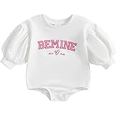 Ayalinggo First Valentines Baby Girl Outfit Newborn Be Mine Bubble Romper Heart Shaped Embroidered Long Sleeve Clothes
