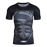Compression Shirt Mens Superman Iron man 3D Print T-Shirt Tight Workout Clothes (XL, SuperBlack)